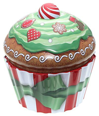 POWERHAUS24 Cup Cake Dose Merry Christmas, Keksdose, Muffindose, Aufbewahrung, Blechdose Vol. 1,5l inkl. PH24 Backrezept