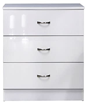 Furnished with Style Chilton Modern 3 Drawer Chest, 40 cm Length x 60 cm Width x 68.5 cm Height, White Gloss
