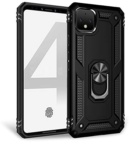 NALIA Ring Handyhülle kompatibel mit Google Pixel 4 Hülle, Stoßfeste Schutzhülle für magnetische Auto KFZ-Halterung mit 360 Grad Finger-Halter, mit Silikon Cover Innen & Hardcase, Farbe:Schwarz