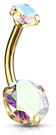 beyoutifulthings Bauch-nabelpiercing 2 Regenbogen-Effekt Zirkonia Rund 8mm Nabel-Piercing Chirurgenstahl Bananabell Gold Regenbogen 1,6/10mm