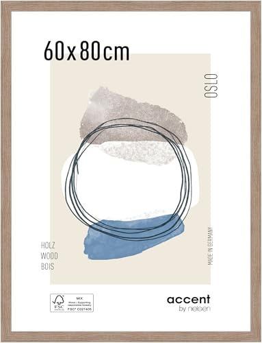 accent by nielsen Holz Bilderrahmen Oslo, 60 x 80 cm, Hellbraun | Holz Posterrahmen im Hoch- & Querformat zum Aufhängen Hellbraun matt Echtglas