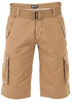 riverso Kurze Hosen Herren Cargo Shorts mit Gürtel Regular Fit RIVAnton Cargoshorts Sommer 100% Baumwolle, Größe:W 38, Farbe:Camel Beige (20000)