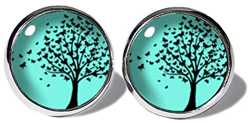 Baum Schwarz-Türkis Ohrstecker ABOUKI Damen Mädchen Kind Kinder Edelstahl Ohrschmuck Motiv Schmetterlingsbaum Natur handgefertigte Ohrringe silber-farben