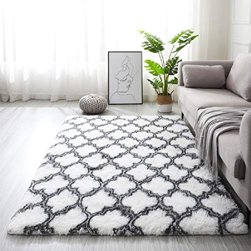 Tinyboy-hbq Area Rugs Bedroom Large Carpets Living Room Anti Slip Soft Fluffy Rug Shaggy Floor Mats Fur Bedroom Mat Shaggy Carpet Living Room Home Floor Mat Rug Mat (120 * 160cm, White)
