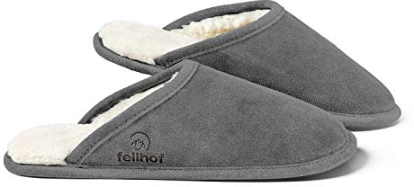 Fellhof Lammfell Hausschuh TRENDY Damen Herren Fell Pantoffeln für Winter & Sommer Hausschuhe aus ECHTEM Lammfell Naturprodukt atmungsaktiv (38/39 Grey)