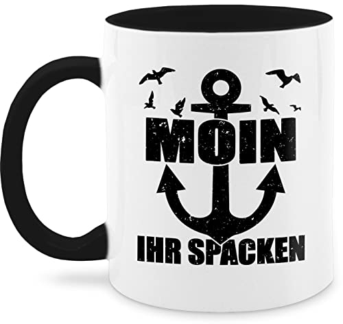 Tasse Tassen 325ml - Statement - Moin ihr Spacken mit Anker - schwarz - 325 ml - Schwarz - kaffeebecher ostsee kaffetassen sprüche statements moinsen kaffeetasse statement-tasse frohes neues jahr