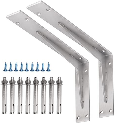 YUMORE Arbeitsplattenhalterungen 350x200x50mm,5mm dicke Schwerlastkonsole Regalträger Edelstahl Regalhalterung Wandhalterungen Tischhalter für Bänke Regale Wandmontage Halterungen, 2er-Pack