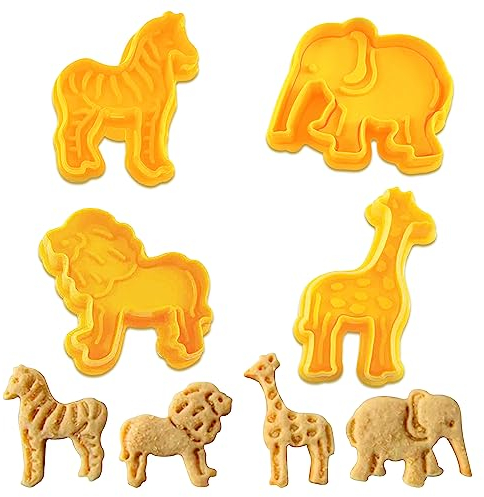 Lot de 4 emporte-pièces en forme d'animaux du zoo - Parfaits pour la cuisson d'éléphant, de girafe, de lion, de zèbre - Moules à biscuits pour enfants