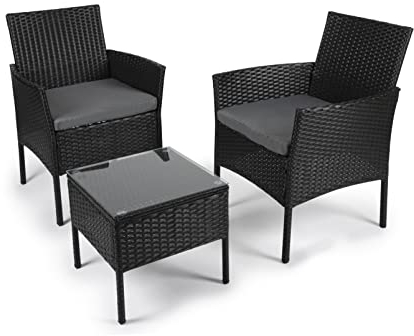 Lifetime Garden Lounge Gartenmöbel Set - Lissabon Terrassenmöbel - 3-Teilig - Gartenstühle und Beistelltisch - Rattan - Schwarz - Garten, Balkon und Terrasse