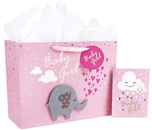 Loveinside Extra große Geschenktasche mit Geschenkkarte und weißem Tissue Papier, Baby Girl 3D Making Design-40.7 × 15.3 × 30.5 cm