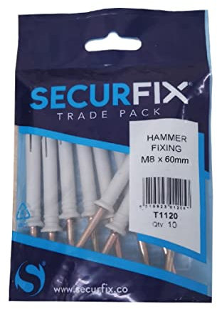 10 x Hammer in Frame & Window Fixings M8 x 60mm with Nylon Masonry Plugs