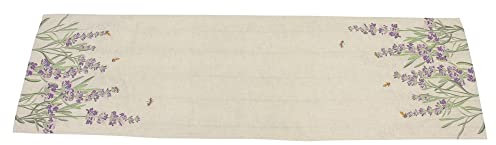 FRANK FLECHTWAREN Tischläufer Lavendel, beigefarbener Grundstoff, dekorativer Blumenprint, 80% Polyester, 20% Leinen, Maße: 40 x 140 cm