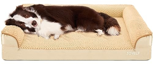 JOYELF Orthopädisches Hundebett für große Hunde, U-förmiges Schaumstoff-Sofabett, wasserdichtes Haustierbett mit abnehmbarem, waschbarem Bezug und rutschfestem Boden für Hunde - Khaki