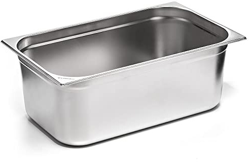 Forgast Recipiente de Acero Inoxidable | Ecológico | GN Formato 1/1 | Tamaño 53x32,5x20 cm | Recipiente Gastronorm | para platos calientes, sopas, ensaladas | Aptas para el lavavajillas