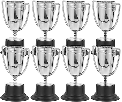 BESPORTBLE 8Pcs Mini Silver Trophy Cups - Plastic Award Trophies for Sports, Competitions, Party Decorations, Kids Rewards, and Office Display (3.2 X 2.2 X 1.8 Inches)