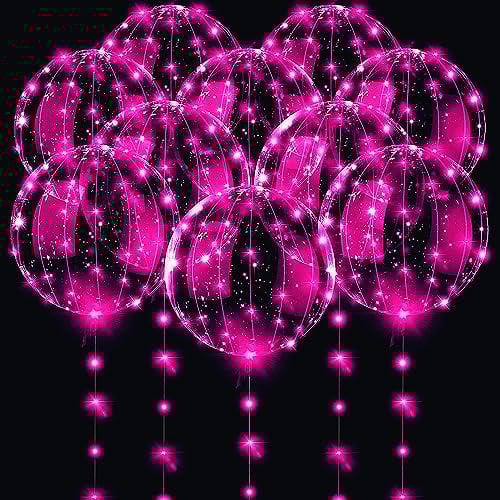 UZER 10 palloncini a LED, 50,8 cm, illuminati a elio, palloncini luminosi per Natale, matrimonio, compleanno, San Valentino, Halloween, feste, decorazioni (luce rosa)