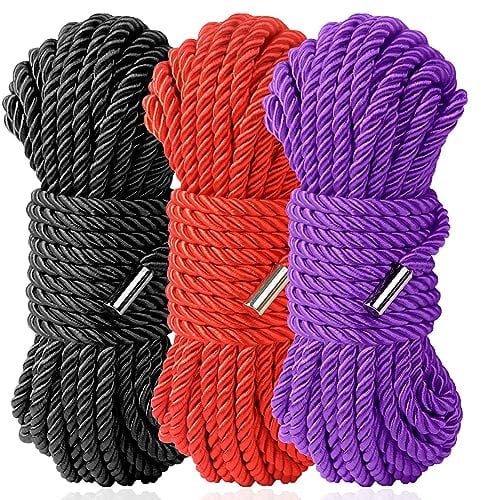Sfcaris Silk Soft Rope, Skin Friendly Soft Nylon Silky Black Red Ropes 32Feet 8 mm (3 cloors)