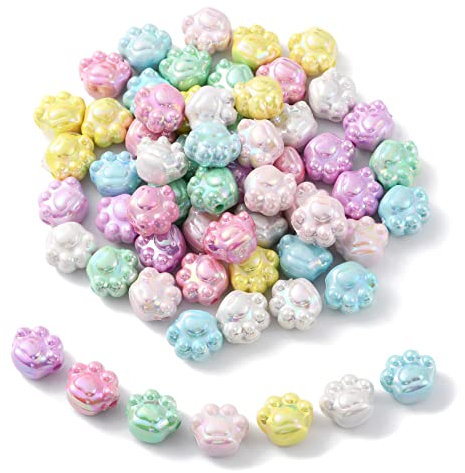 LiQunSweet 70 Stück 7 Farben AB Farbe Acryl Katze Hund Pfote Fußabdruck Perlen für Schmuckherstellung Armbänder Halskette Schlüsselanhänger Telefon Strap Lanyard