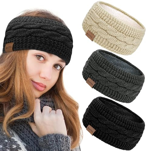 Kavya Stirnband Winter Ohrenwärmer Damen, Gestricktes Haarband Verdicken Haarreifen Elastisches Kopfband für Haarschmuck Mädchen Outdoor Workout Yoga Skifahren