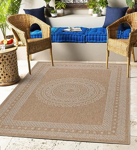 Carpettex Outdoor Teppich Wetterfest 80 x 250 cm Läufer, Sisal & Jute Optik, Beige - Ideal für Balkon, Garten, Terrasse, als Küchenläufer - Teppich Waschbar, Wasserfest, Pflegeleicht, Vintage Design