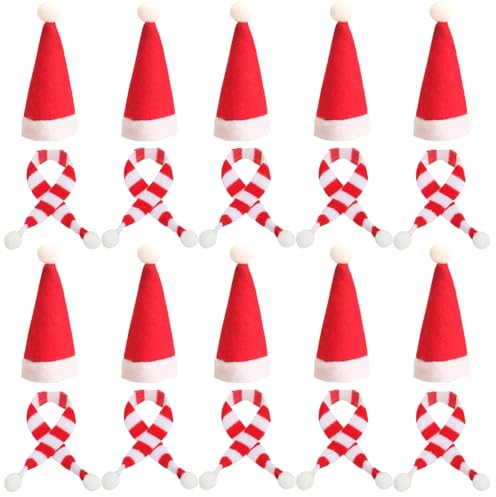 LUISAS 20 Stück Mini-Weihnachtsschal Mini-Weinflaschen-Schal Weihnachts-Weinflaschen-Schal Kleine Tiere Mini-Puppen Jersey-Schal Stoffschals Ausgestopfter Schal Aus Plüsch (Rot und Weiß A)