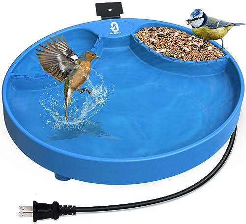 BirdDock 3-in-1 Beheizte Vogeltränke für Hinterhof, Vogelfutterstation Vogeltränke Brunnen, alle Jahreszeiten, 3 Möglichkeiten, einfache Montage, Vogeltränke, Heizung, frostbeständig für den