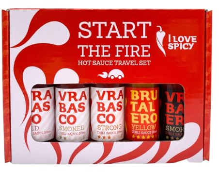 Start The Fire Travel Set – 5 x 20 ml Fermentierte Chilisaucen – Vegan – Handgemacht – Tasting Box – Reisegröße – Dein Scoville-Challenge Geschenk – Für Echte Chili-Verrückte & BBQ-Fans