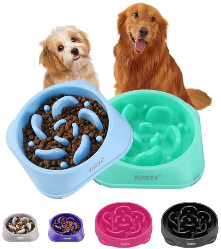 YINEYA Slow Feeder Dog Bowl Anti Gulping Healthy Eating Dog Slow Food Feeding Pet Bowl Slow Eating Healthy Design for Small Medium Size Dogs（Light Blue Green