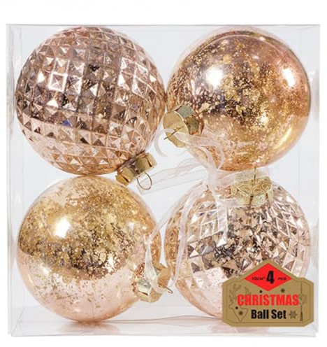4 palline di Natale grandi ornamentali da 10,2 cm, palline di Natale color champagne, grandi palline di plastica infrangibile, per Natale, feste, compleanni, matrimoni (oro rosa)