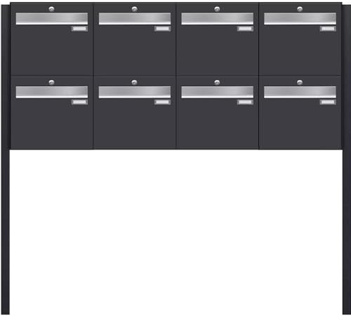 Frabox Briefkastenanlage 8fach Briefkasten freistehend XXL Standbriefkasten RAL 7016 Postkasten groß Standfuß zum Einbetonieren anthrazit-grau Mehrfamilienhaus ohne Zeitungsfach Made in Germany LUIS