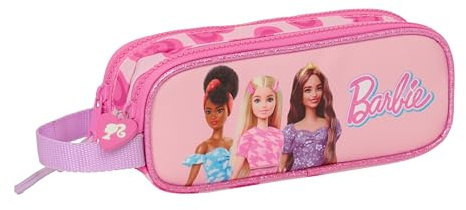 Safta Barbie Love Doppelmäppchen für Kinder, ideal für Kinder im Schulalter, bequem und vielseitig, Qualität und Widerstandsfähigkeit, 21 x 6 x 8 cm, Rosa