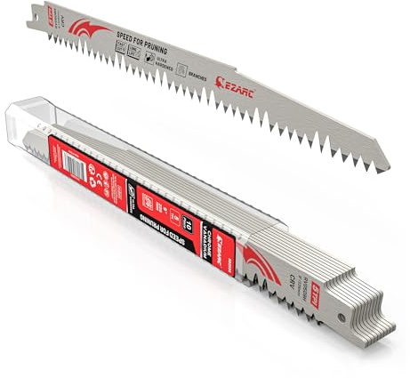 EZARC Reciprocating Saw Blade 225mm for Wood Pruning, Fleam Ground Teeth for Tree Trimming, Wet Wood Cutting, 10 Pieces