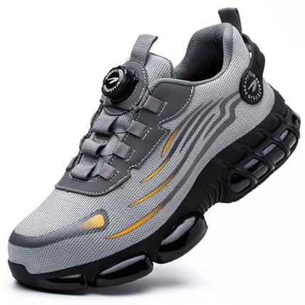 Arbeitsschuhe Herren Damen Sicherheitsschuhe Stahlkappenschuhe Sportlich Atmungsaktiv rutschfeste Safety Shoes Grey 44 EU