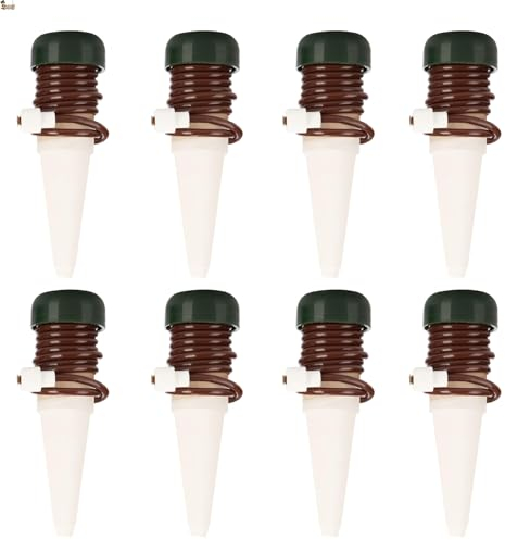 BricoLoco.com Pack 8 Conos de riego de cerámica para regar plantas y macetas en vacaciones. Regador automático por goteo a demanda. Estaca cerámica con sonda para autorriego (Pack 8 uds)