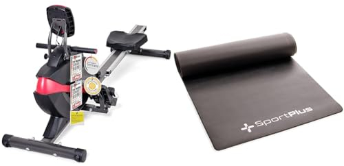 SportPlus Rudergerät für zuhause klappbar - leises Magnetbremssystem mit 8 Widerstandsstufen & Bodenschutzmatte für Heimtrainer, Crosstrainer & Ellipsentrainer