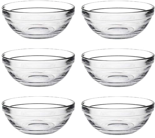Acan Tradineur - Pack de 6 cuencos redondos de vidrio, modelo Lys, bol para mezclar, servir aperitivos, apilable, apto para microondas y lavavajillas, cocina - 14 x 5,5 cm