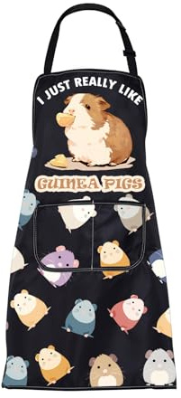 ENSIANTH Meerschweinchen-Schürze, Meerschweinchen-Liebhaber, Geschenk, süßes Meerschweinchen, Kochen, Küche, Chef, Grill, Gartenarbeit, Schürze mit Tasche