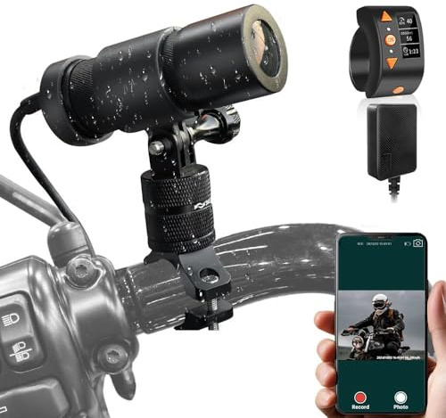 VSYSTO WiFi Motorrad Kamera, OLED Kabelcontroller, GPS, ODO Berechnung, wasserdicht HD 1080P 150 ° Weitwinkel Starlight Nachtsicht Motorrad Lenker Dash Kamera, G-Sensor, Loop Aufzeichnung (D5S-NT)
