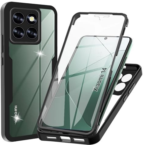 WeiCase Hülle für Xiaomi 14, Transparent 360 Grad Rundumschutz Schutzhülle mit Integriertem Displayschutz Stoßfest Ultradünn Silikon Handyhülle für Xiaomi 14, Schwarz