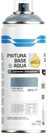 H HANSEL HOME Pintura Spray Base Agua 400ml - Para Muebles, Metal, Plástico y Madera - Ecológica y Sin Olor, Colores Duraderos - Gris Medio, 1 unidad