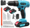 21V Cordless Drill,Battery Drill with 2×2.0Ah Batteries,50Nm Max Power Electric Drills Cordless,25+3 Torque Combi Drills with 2 Variable Speed,LED Light for Home and Garden DIY Project