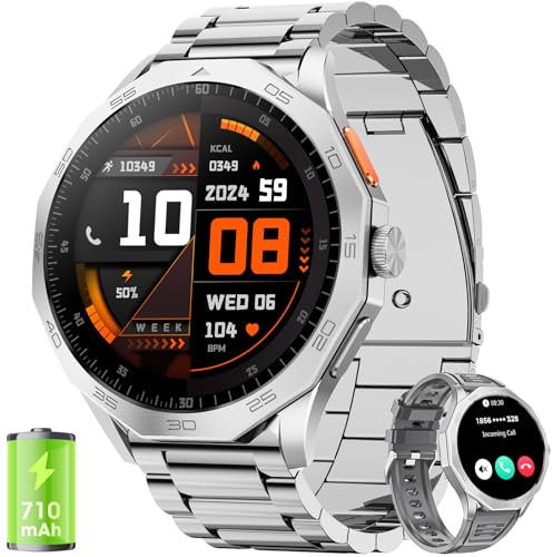 Montre Connectée Homme 1.85/710mAh/100+ Modes Sportifs, IP68 Étanche Montre Militaire Homme avec Appel Bluetooth, 24H Sommeil/Fréquence Cardiaque/Podomètre Smart Watch pour Android iOS