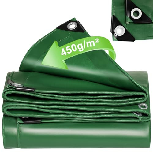Abdeckplane 450 g/m² LKW Plane mit Ösen verstärkte Premium PVC-Gewebeplane Wasserdicht,Reißfest & UV-beständig,für Fahrzeuge, Anhänger,Schwimmbad,Bauarbeiten,Dächer und Holzabdeckplane (Grün, 2x4m)