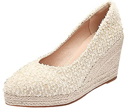 Sandales épaisses en corde tissée à bout carré pour femme avec talon incliné pour le commerce extérieur, beige, 37 EU