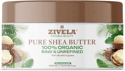 Zivela 100 % Bio Sheabutter 300ml, Raw & Unraffiniert Natürliche Körperpflege, Feuchtigkeitsspendend und Rückfettend Für Alle Hauttypen