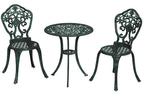 Outsunny Ensemble bistrot pour Jardin en Aluminium Salon de Jardin 3 pièces 2 chaises + 1 Table Ronde Imitation Fer forgé Vert