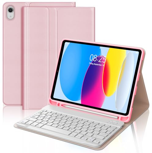 FOGARI Hülle mit Tastatur für iPad A16 11/10 Generation (2025/2022) 11/10.9 Zoll mit Stifthalter, QWERTZ-Layout, Abnehmbare Magnetisch Bluetooth Tastaturhülle für iPad 11. /10. Gen, Rosa