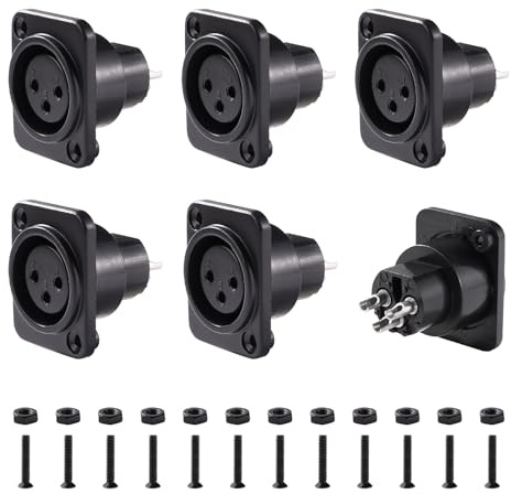 KUOQIY 6 Pezzi XLR Montaggio a Pannello Audio Adattatore, XLR Femmina Jack per Montaggio a Pannello Telaio Serie D, con Viti, Alloggiamento in Plastica Nero
