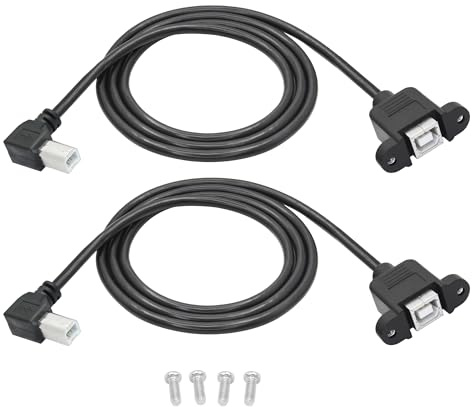 Riertostng 2 cables de extensión USB 2.0 de puerto cuadrado para impresora, USB B macho a USB B hembra, distancia entre orificios de 30 mm, con tornillos de fijación (4,5 ft)