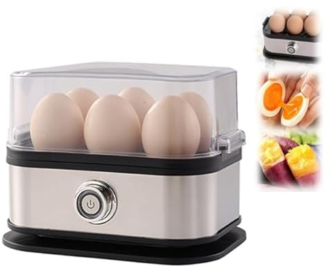 CBDYWVR Smart Egg Cooker with Auto Shut-Off, Rapid Egg Cooker, Perfect Soft Hard Boiled Eggs, 6-Egg Capacity, Multifunctional Stainless Steel Food Steamer for Dumplings, Veggies (Silvery)